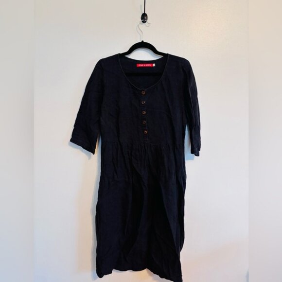 Pyne & Smith 100% linen medium length sleeves with half button front dark blue - Picture 1 of 5